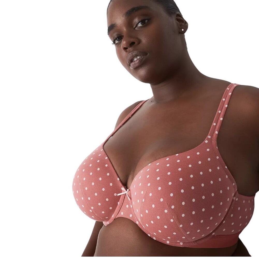 Cacique Lightly Lined T-Shirt Bra Polka Dot Cotton Comfort Band 44DD Dot Print